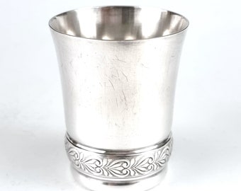 Vintage Christening Beaker, Child's Cup, French Silver Plate, 3 Inches Height, Floral Drinkware, Small Metal Tumbler, Elegant Accessory