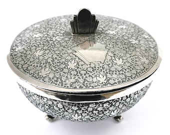 RESERVED LISTING - Table Powder Pot, Anglo Indian, Art Deco, Intricate Floral, Floral Bowl, Lidded Pot, Dressing Table