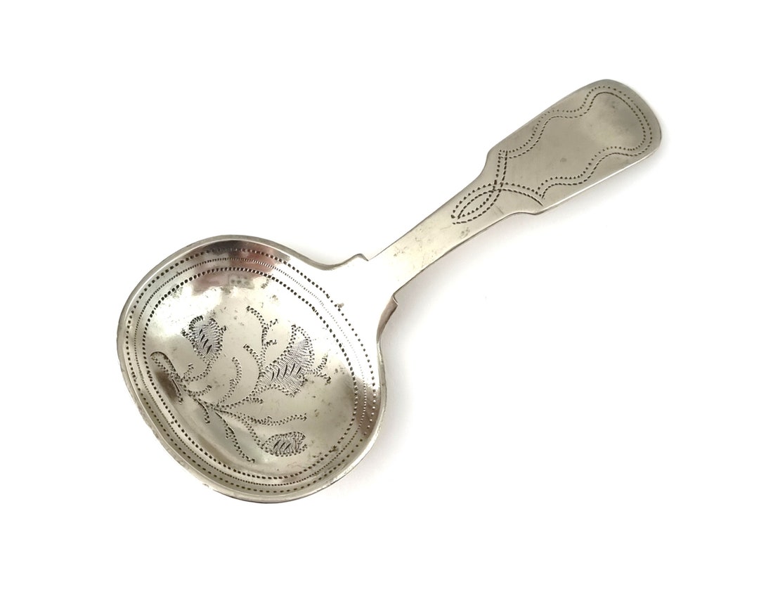 Antique Caddy Spoon, Nickel Silver, Floral Flatware, Old English Fiddle ...