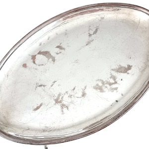 Georgian Antique, Antique Teapot Stand, Worn Silver Plate, Small Oval Tray, Footed Dish, Card Tray, Silver on Copper, Table Addition, Unique