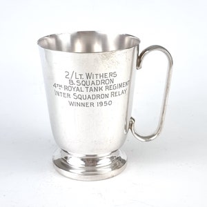 Vintage Pint Tankard, Silver Plate, 4th Royal Tank Regiment, Inter Squadron Relay, Military Sports, Mid 20th Century, Winners Cup, Militaria