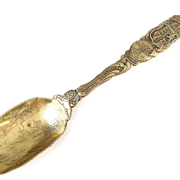 Bowl FAULT, Rare Commemorative Spoon, Queen Victoria, 1897 Jubilee, Camperdown Image, Canadian Interest, 6 Inches Length, Worn Silver Plate