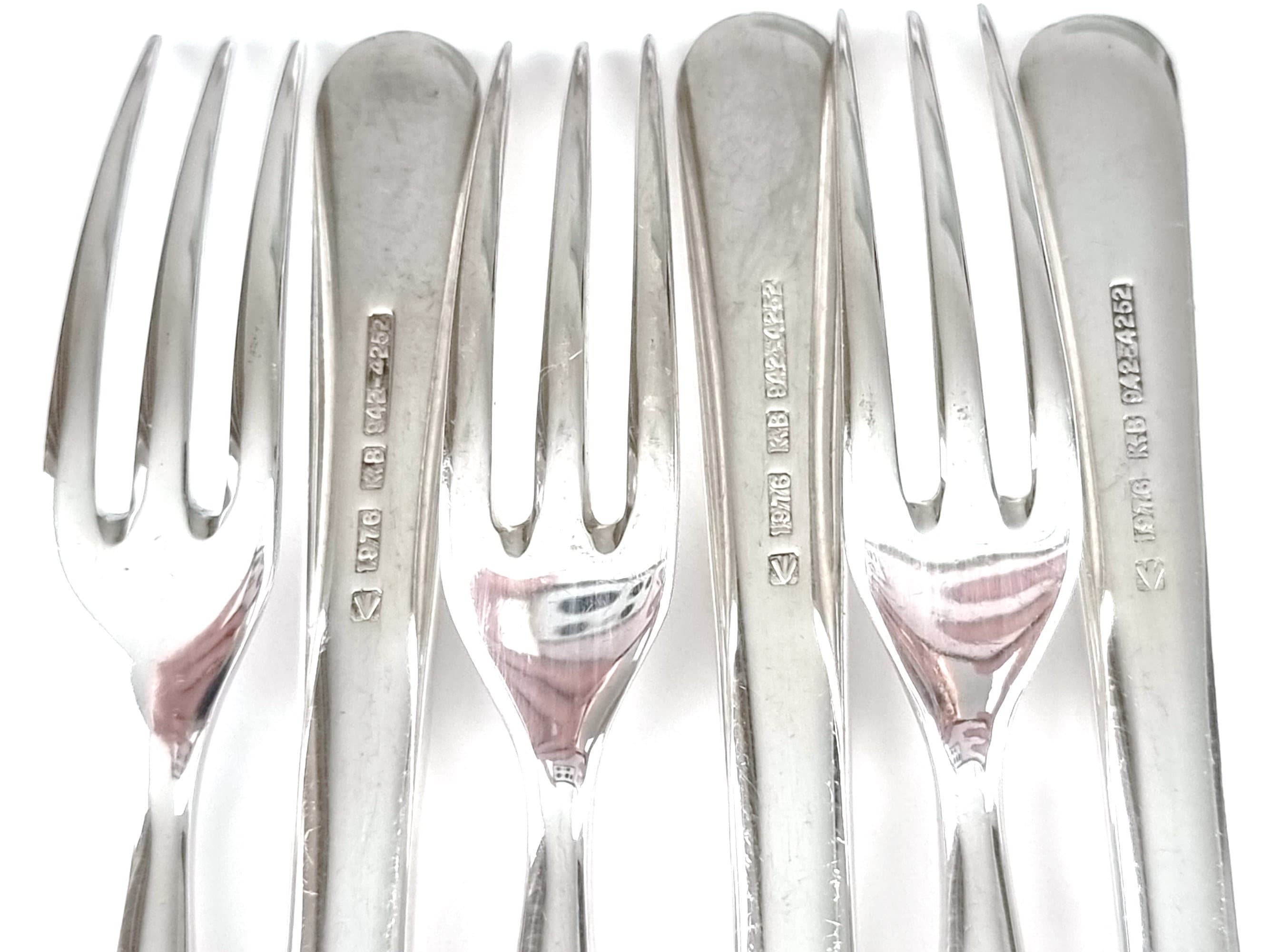 軍用、フォーク 6 本セット、シルバー プレート、6 5/8 インチ、1976
