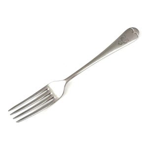 Historisk vintagegaffel, nysilver, hannoveranskt mönster, kung George VI, cypherhandtag, brittisk arméofficer, andra världskriget, 7 3/4 inch