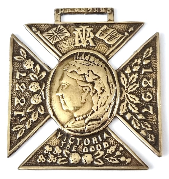 Antique Commemorative Medal, Queen Victoria, 1897 Jubilee, Brass