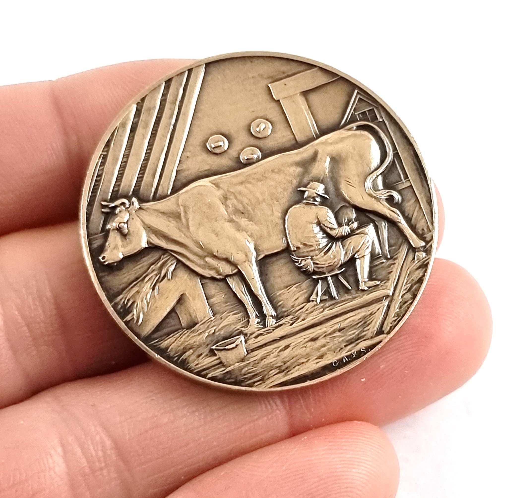 Historical Medal, Milking Cow, Milk Recording, Art Deco, Farming Theme,  Bronze Medallion, Social History, Unusual Vintage, Curio Cabinet - Etsy