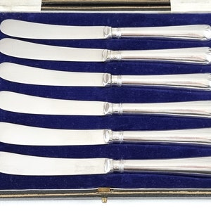 Elegantes Messer-Set, Geschirr, Geschirr, Teemesser, Buttermesser, Sechser-Set, Silberplatte, Kreuzbrüder, Cardiff Mark, Hannoveraner Muster