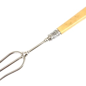 Antique Serving Flatware, Long Handled Fork, Meat Fork, Bread Fork, Silver Plate, Xylonite Handle, Decorative Tableware, Unique Cutlery