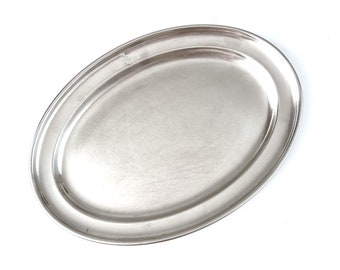 VERY Scratched, Vintage Stainless Steel, Oval Dish, Coast Lines, Shipping Company, Nautical Tableware, 10 1/4 Inches Length, Serving Dish