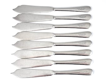 Vintage Hotelware, Set of Eight, Fish Cutlery Knives, Silver Plate, Park Hotel Cardiff, Mappin & Webb, Welsh Hotel, 7 3/4 Inches, Historical