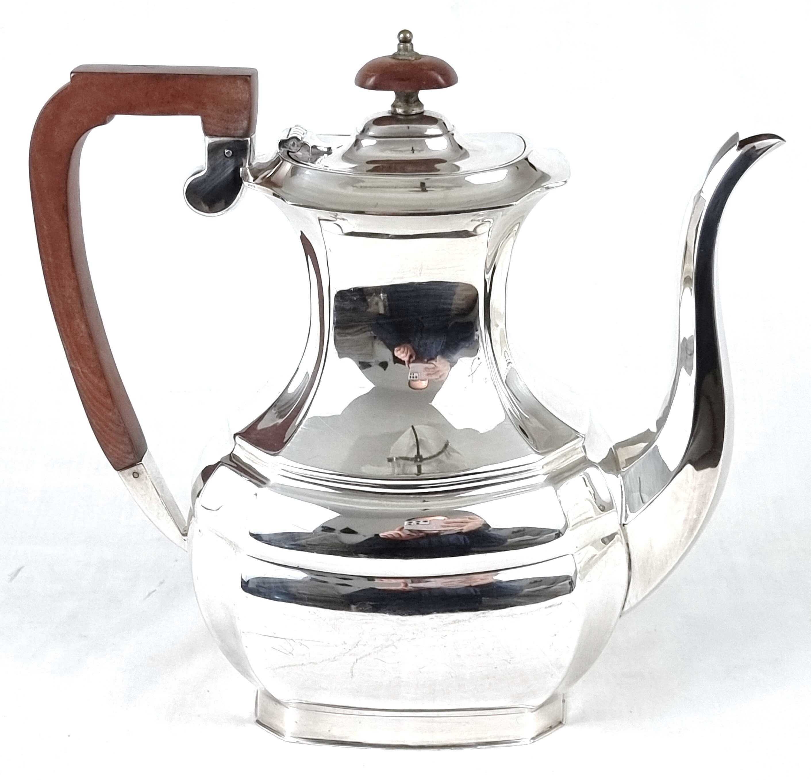 Coffee Pot Silver Plate Wooden Handle 