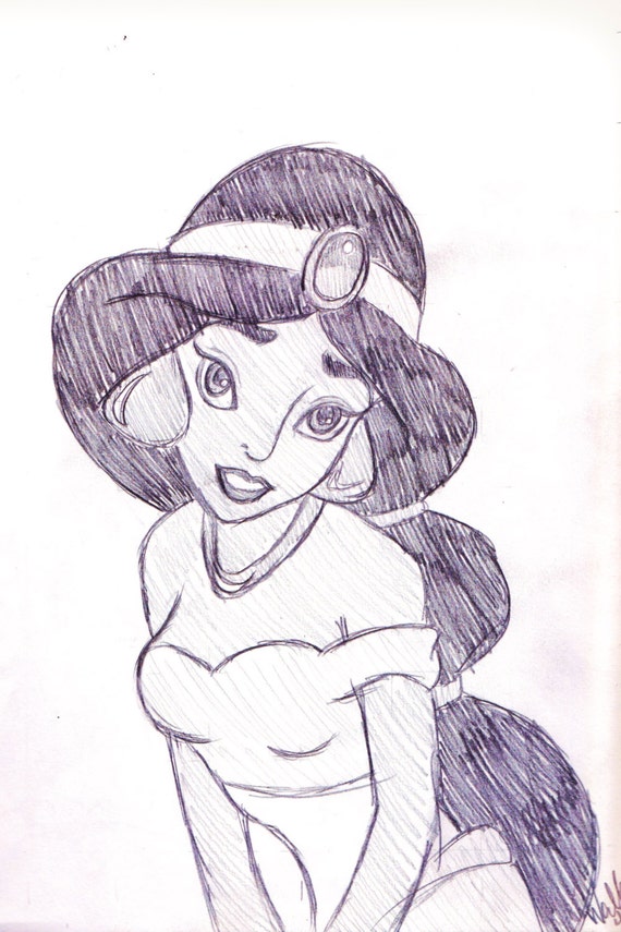 Disney S Aladdin Princess Jasmine Sketch Drawing Etsy