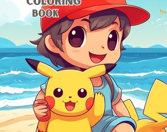 Pokeman Beach Coloring Book / Pages For Ages 4-12 Perfect Kids Vacation Activity Kindergarten - Middle School Art Craft Pikachu Creature