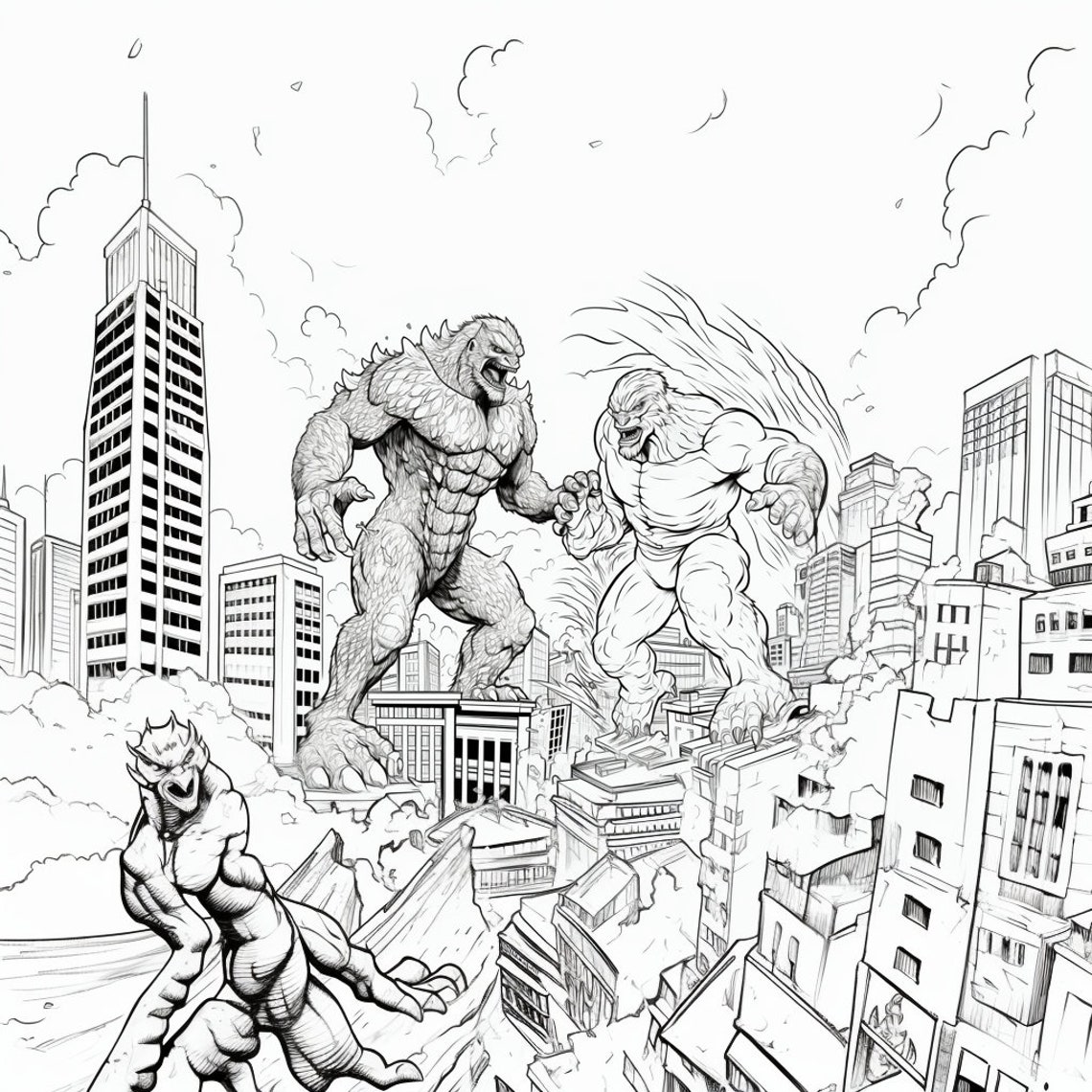 Godzilla Vs. King Kong Coloring Book for Adults and Kids. Hours of ...