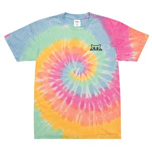 Embroidered Peeking cat Oversized tie-dye t-shirt tee shirt