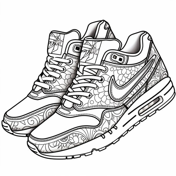 Sneakers Coloring Book Large Print Easy Design Etsy