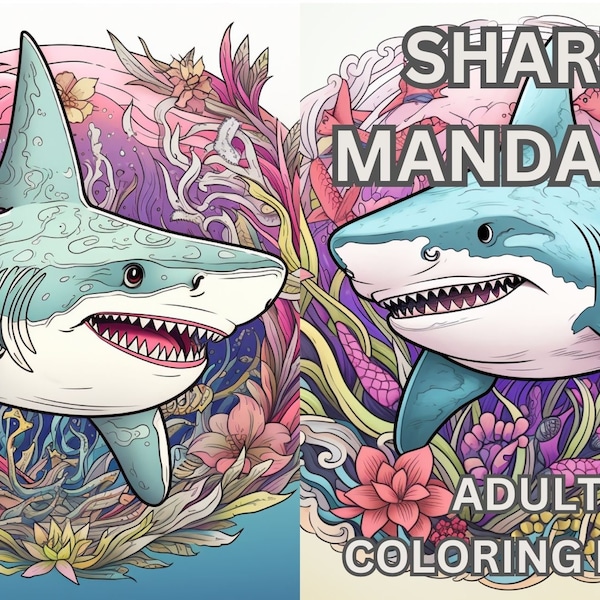 Shark mandala adult coloring Book instant downloadable color book pages for everyone adults and kids shark coloring book