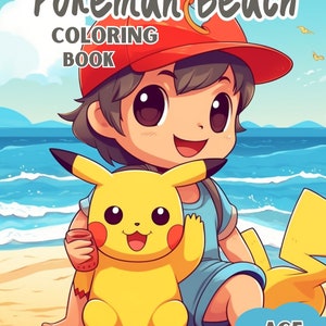 Pokeman Beach Coloring Book / Pages For Ages 4-12 Perfect Kids Vacation Activity Kindergarten - Middle School Art Craft Pikachu Creature