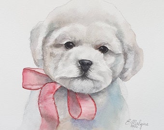 Bichon Frise Puppy portrait - Small dogs painting - Nursery animal decor