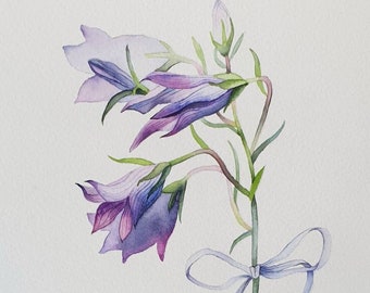 Bluebells watercolor painting - ORIGINAL artwork with wild flowers - Bell flowers blossom nursery home decor - Mothers day gift