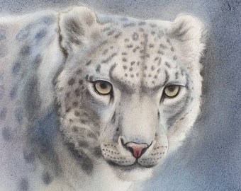 Original watercolor Snow Leopard portrait - Wild animals painting - Big cats artwork - Wild life art - Unique Christmas gifts