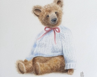 ORIGINAL Teddy bear painting for nursery decor - Boy's room decoration - Watercolor art for kids
