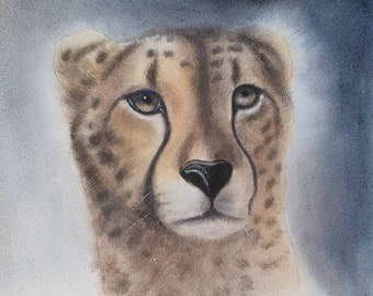 Watercolor CHEETAH painting for wild cat lovers - African animals art - Safari artwork - Living room wall decor