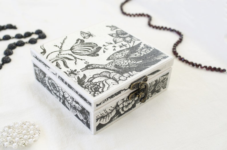 Black and white jewelry box Jewelry box wood Floral Etsy