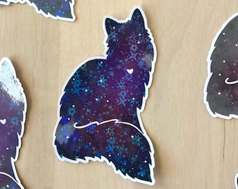 Holographic Galaxy Cat Sticker, Cat Decal, Cute Cat Sticker, Holo Cat Sticker, Fluffy Cat Sticker