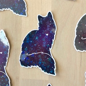 Holographic Galaxy Cat Sticker, Cat Decal, Cute Cat Sticker, Holo Cat Sticker, Fluffy Cat Sticker