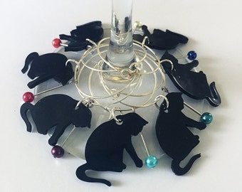 Cat Wine Charms, Black Cat Wine Charms,  Cute Wine Charms, Crazy Cat Lady Gift, Wine Glass Charms,