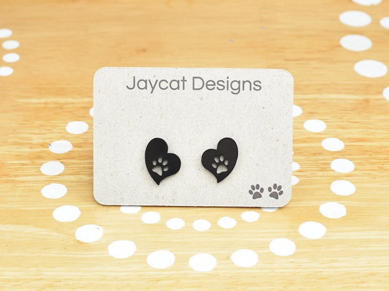 Cat Stud Earrings Heart Earrings Cat Earrings Cat Paw Print Earrings Paw Print Heart Earrings