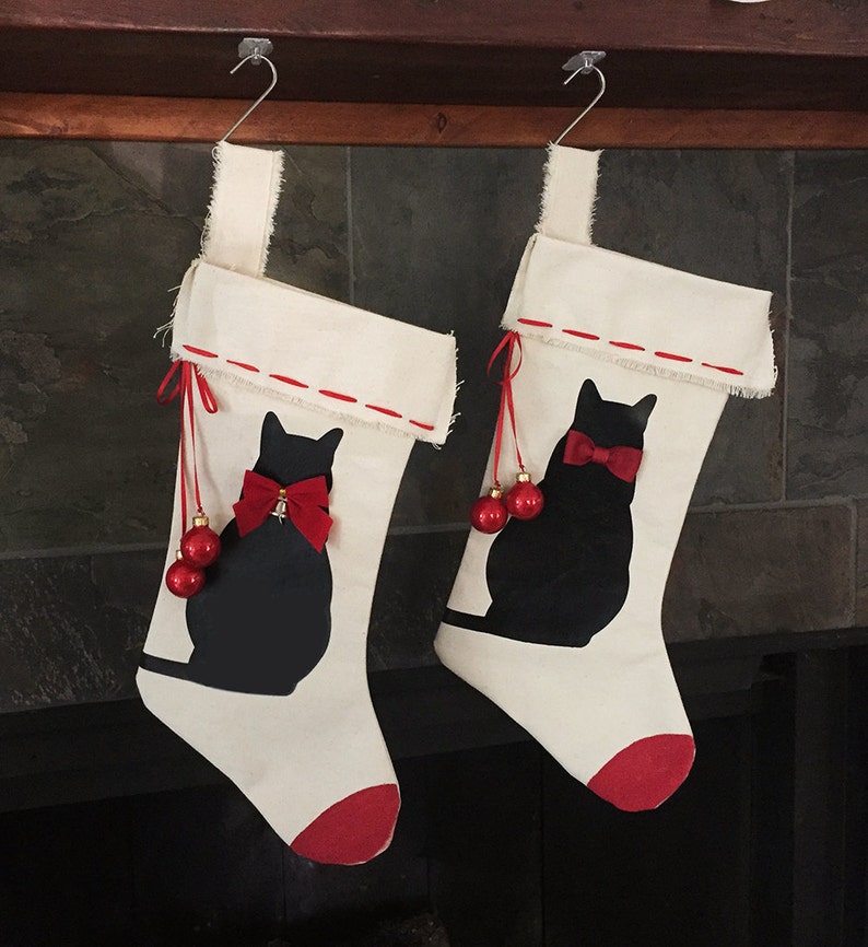 Cat Christmas Stocking Christmas Cat Stocking Black Cat  Etsy