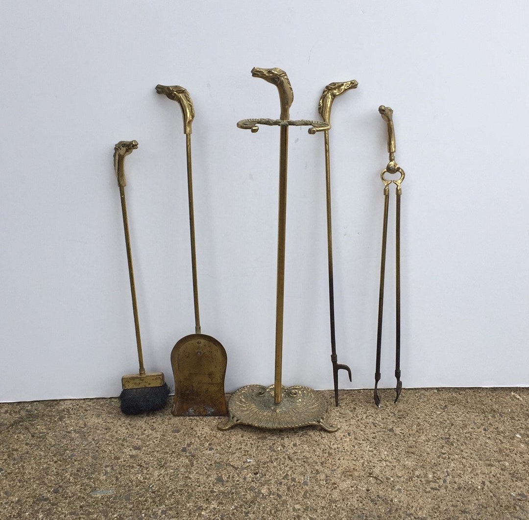 Vintage Brass Horse Head Irons Mid Century Racehorse Modern Hollywood