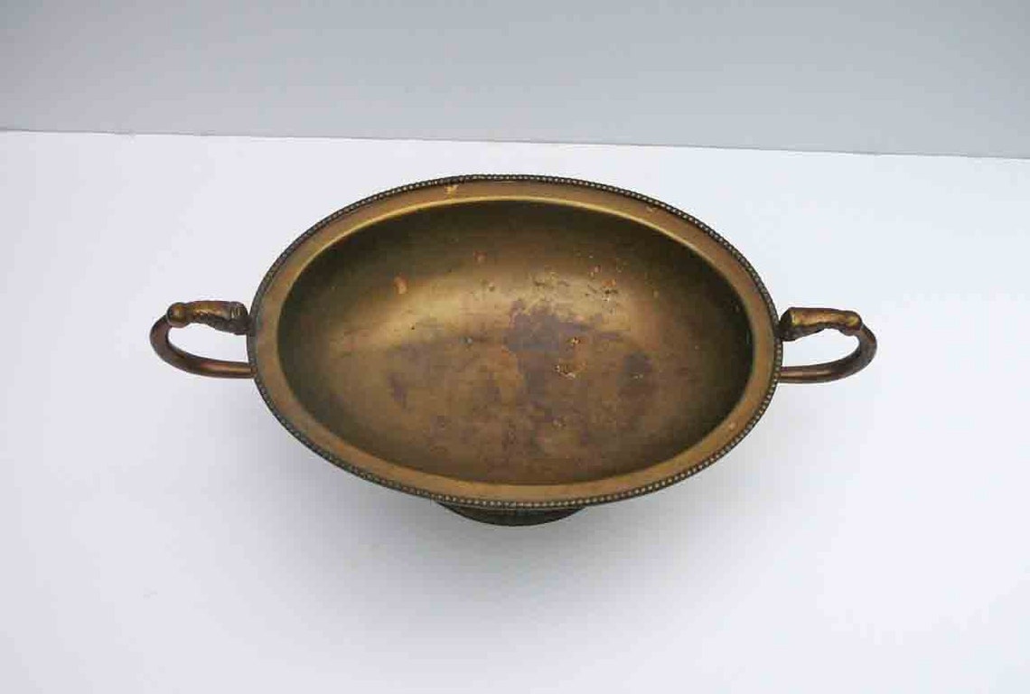 Vintage Brass Fish Bowl Handle Bowl Pedestal Centerpiece Mid Etsy