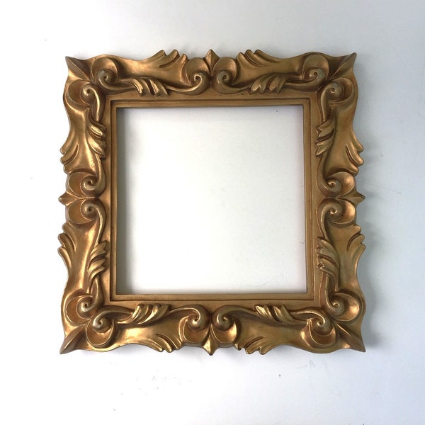 Vintage Gold Frame Ornate Square 11 1/2"W Frame 8x8 inner for Art Nouveau Wall Decor Wall Hanging Mid Century Painting Frame Hollywood Glam