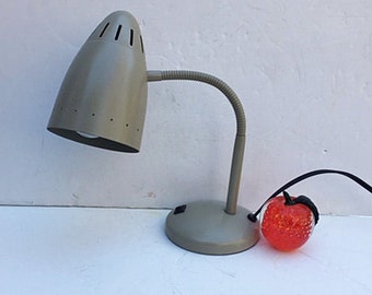 Vintage Gooseneck Lamp Flexarm Adjustable Arm Desktop Industrial Lighting MCM Metal Cone Light Mid Century Light Grey Lamp Dorm Study Lamp