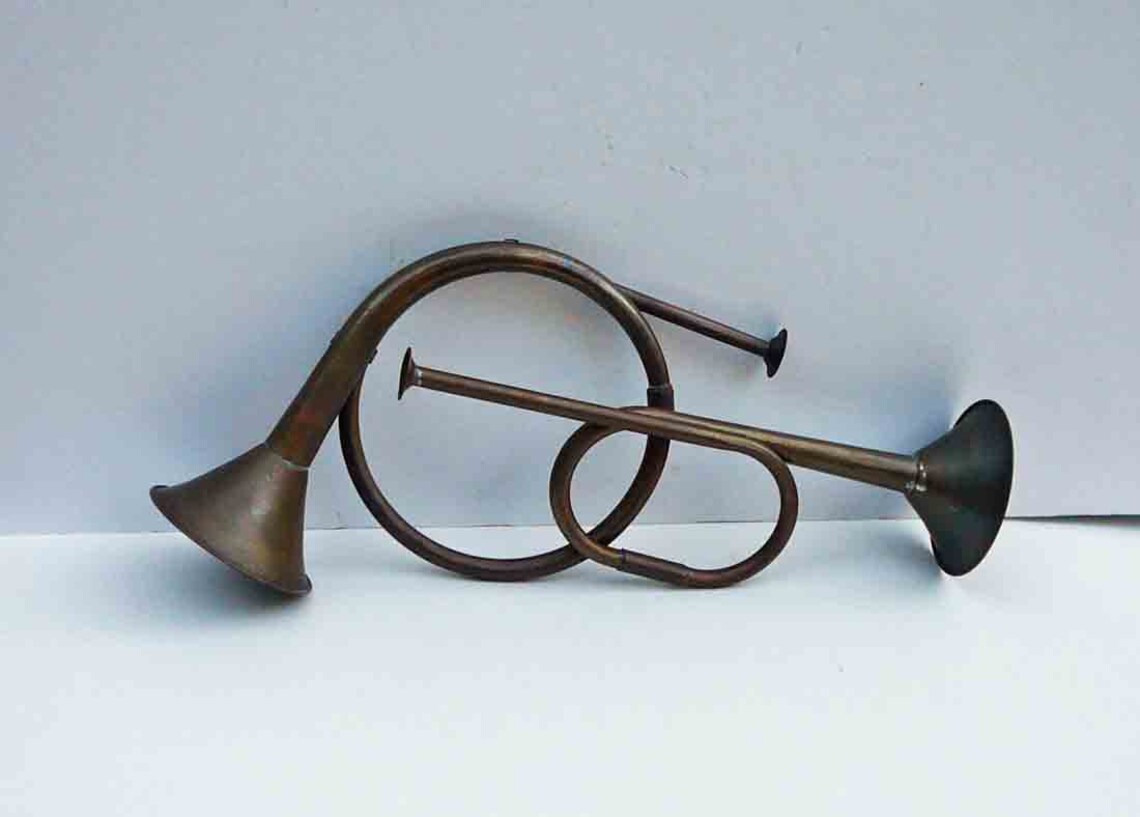 Vintage Brass Horns Set of Two Bugle Horn Musical Mid Century Etsy UK