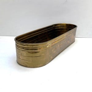 Vintage Large Brass Planter 20 in L x 6.5 in W Long Wide Pot Solid Brass Made in India Oblong Vessel Planter Jardiniere Mid Century Storage
