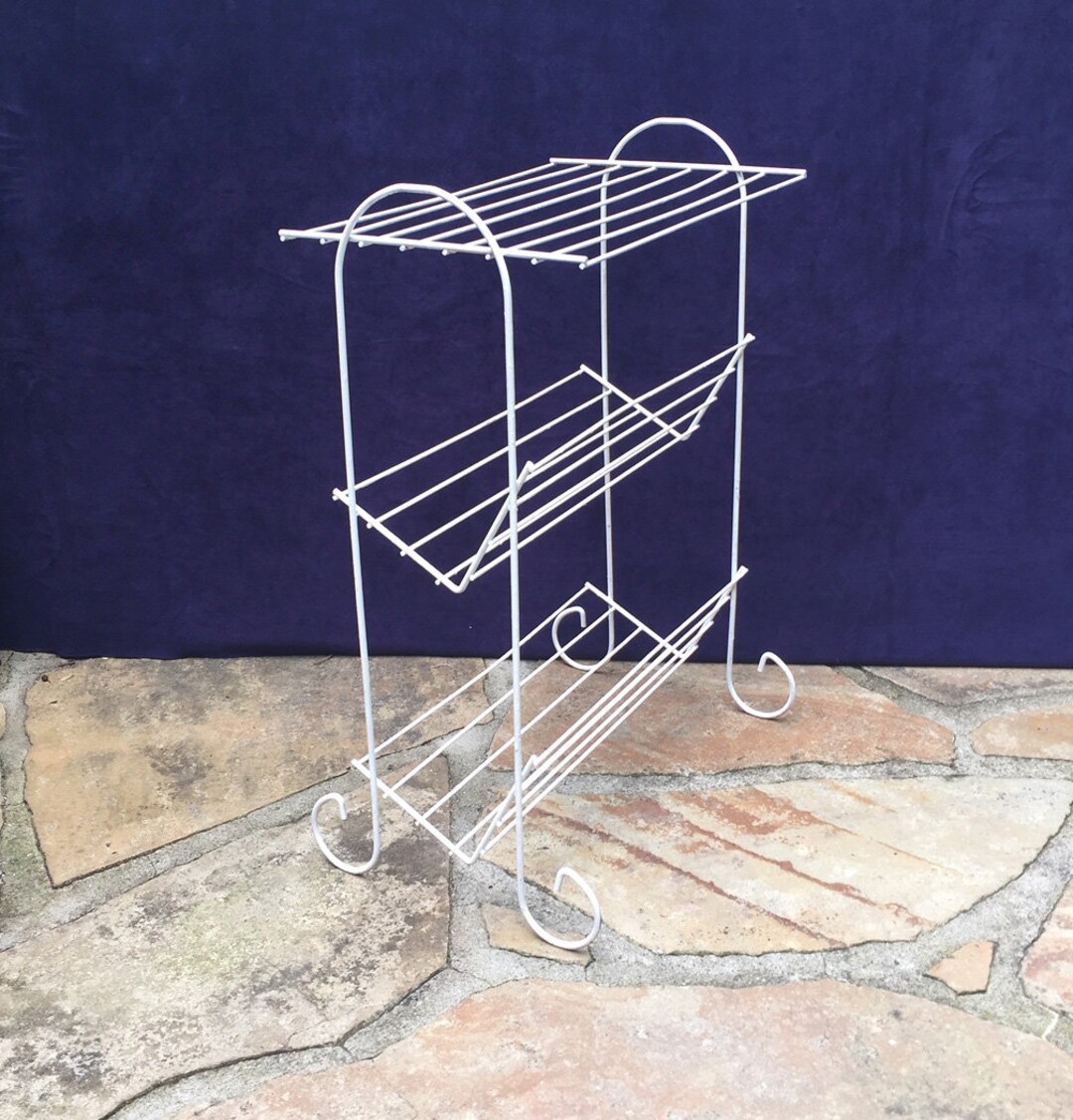 Vintage Record Rack Book Storage Table Top Wire Style Bath Towel ...