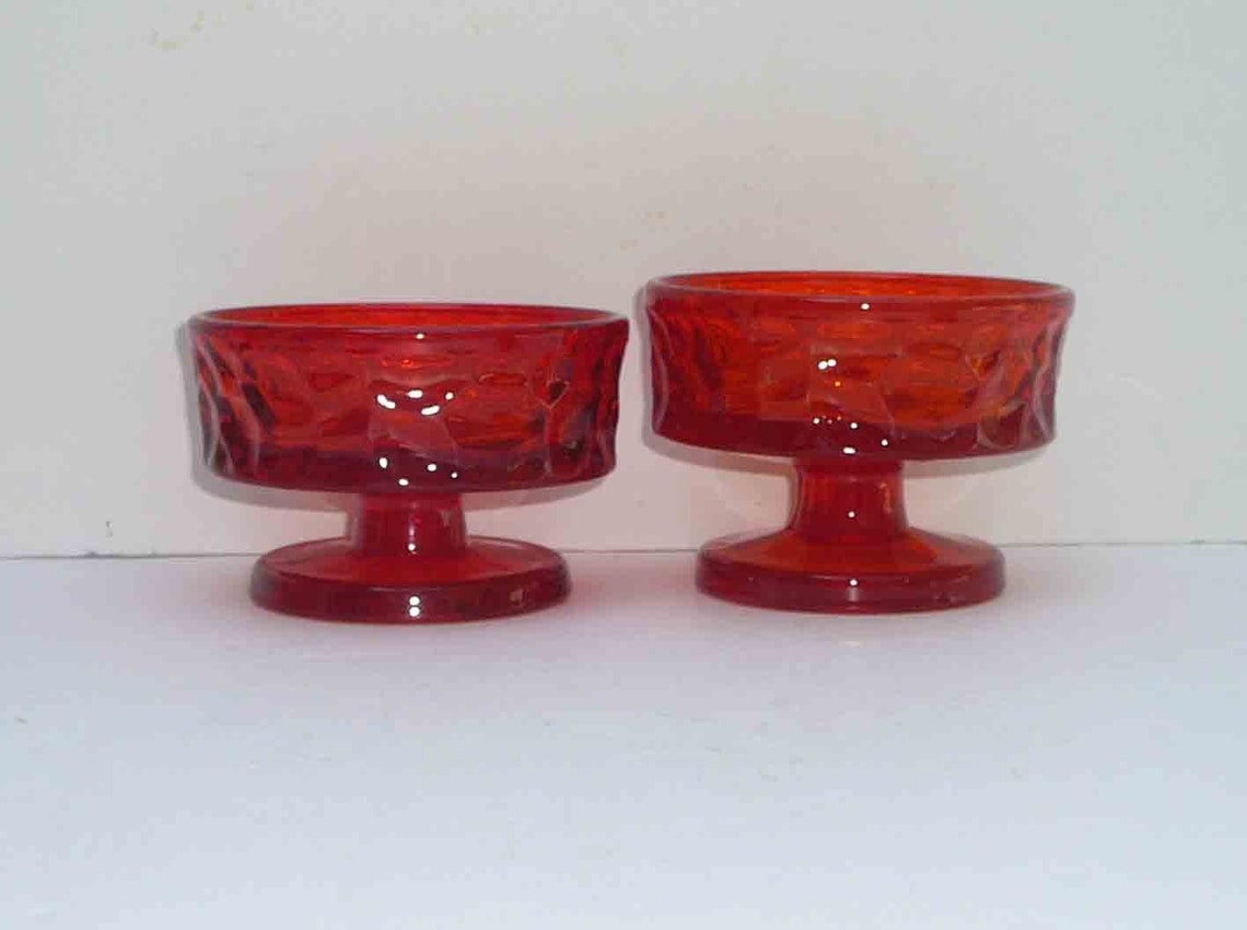 Vintage Orange Dessert Cups Glass Sherbet Ice Cream Dishes 2 Etsy