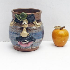 Vintage Face Jar Pottery Handmade Ceramic Pottery Planter Face Pot Potters Field Stoneware Farm  Face Vase Collectible Folk Art Pottery 1995