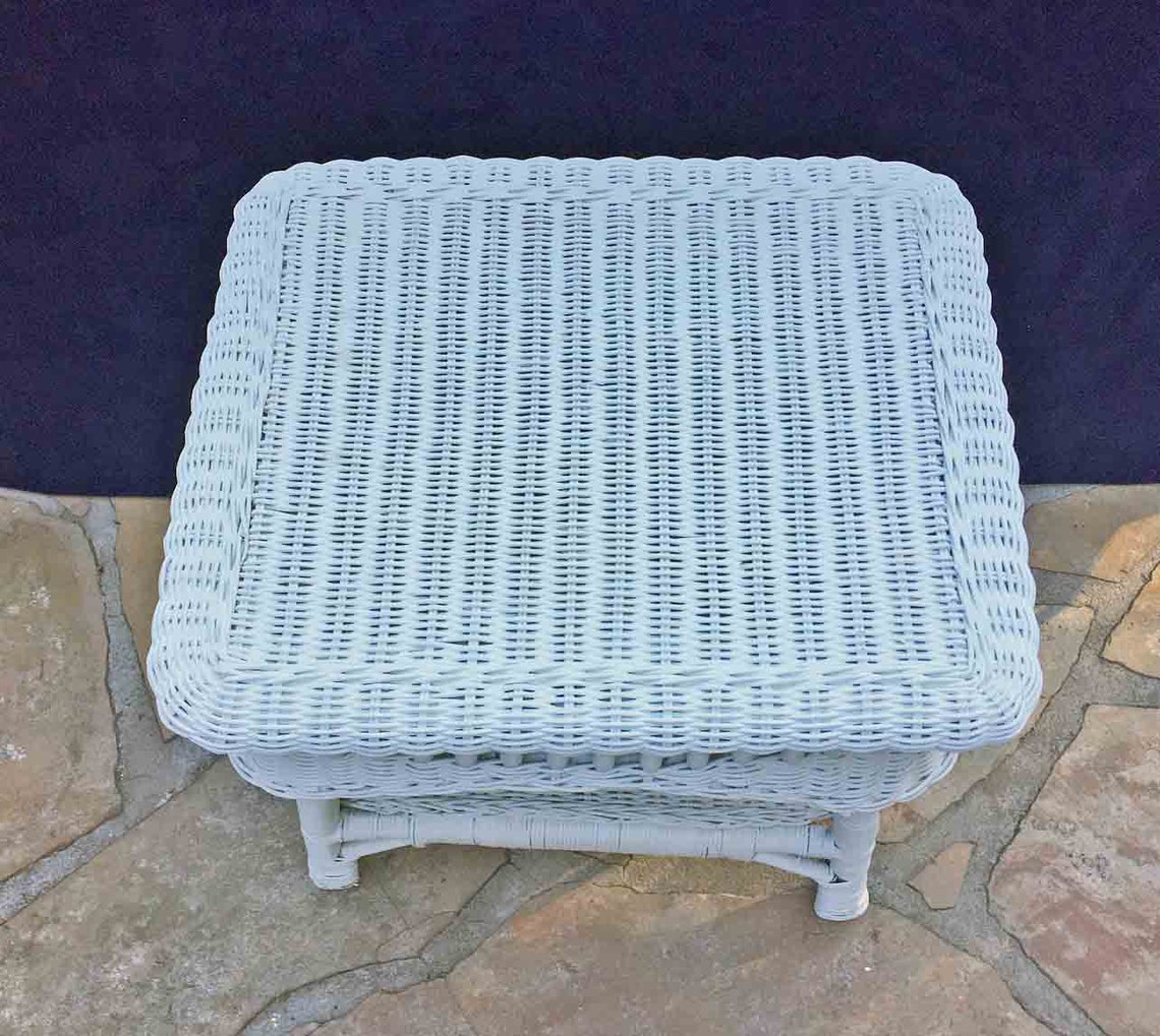 Vintage Wicker Table White Wicker Side Table 18x22x22 Mid Etsy