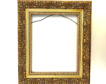Vintage Gold Frame 8x10 Art Wood Ornate Picture Frame  Open Wall Decor Ornamental Wall Hanging Mid Century Framing Painting Gold Wall Decor