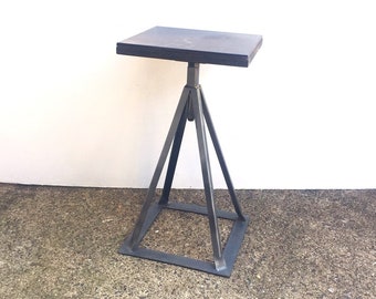 Vintage Iron Faux Marble Top Table Black Industrial Plant Stand Mid Century Salvage Outdoor Mancave Furniture Industrial End Table