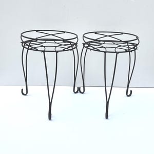 Plant Stands 2 Matching Black Metal Planter Holders Circular Design Refurbished Black