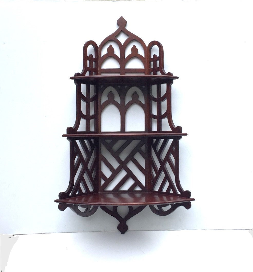 Vintage Fretwork Shelf 37 Inch H Carved Shelf Three Shelf Asian