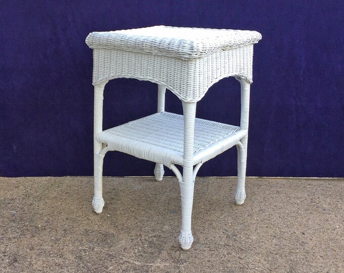 Vintage Wicker Table White Wicker Side Table Mid Century Boho Chic