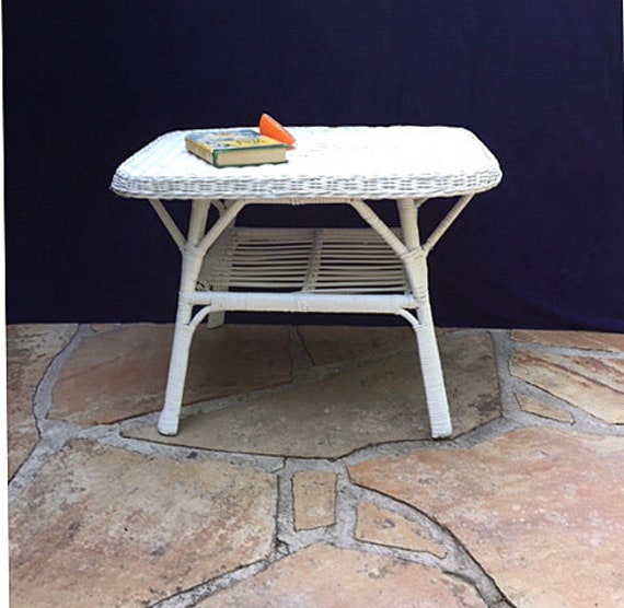 Vintage Wicker Table White Wicker Coffee Table 25 x 17 Mid Etsy