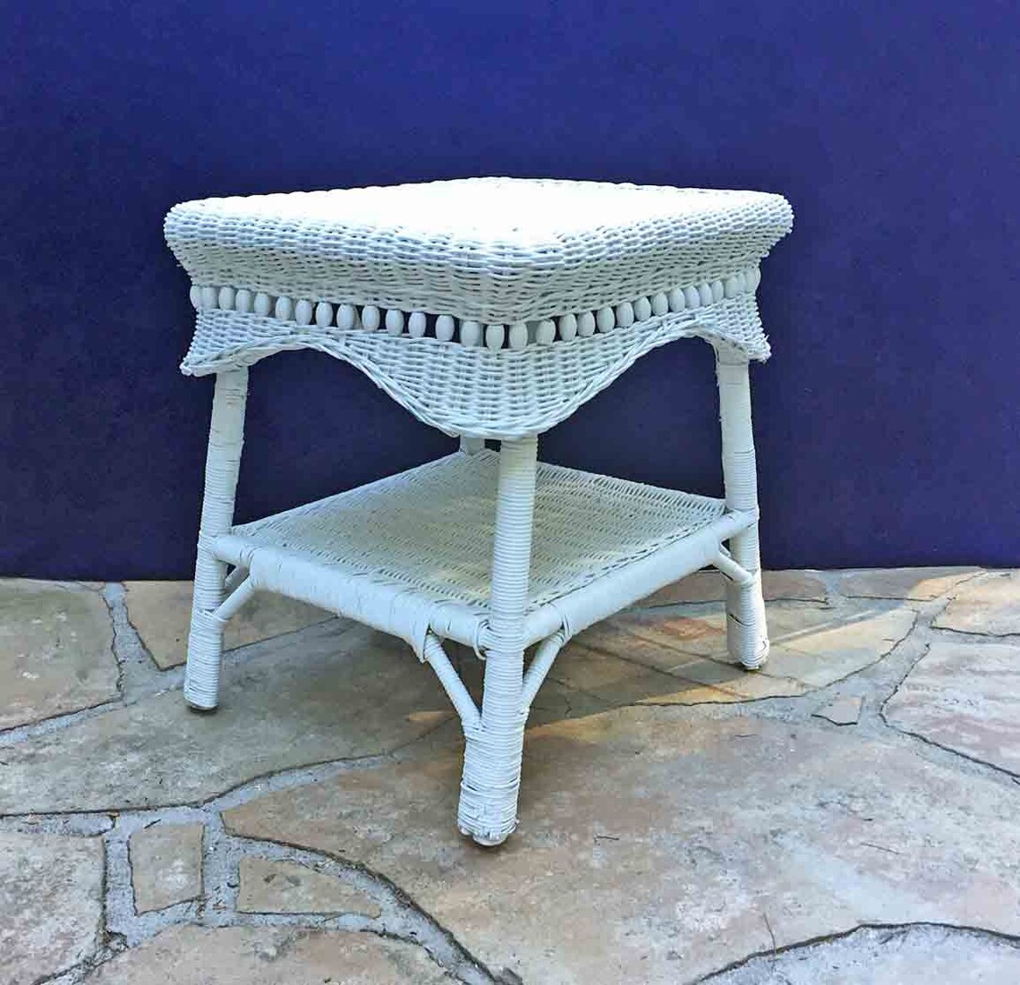 Vintage Wicker Table White Wicker Side Table 18x22x22 Mid Etsy
